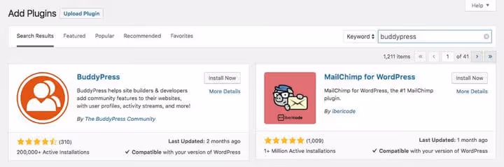 Instalacja wtyczki BuddyPress z katalogu WordPress