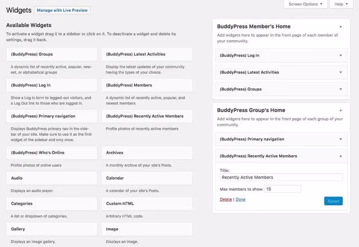 Widżety BuddyPress na pasek boczny WordPress