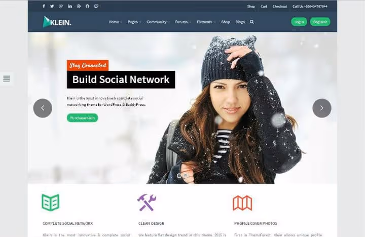 KLEO theme demo for BuddyPress with examples of community pages