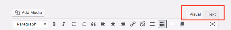Text tab in the WordPress classic editor