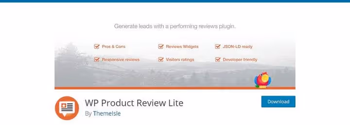 Blocco recensione prodotto WP Product Review con valutazione a stelle