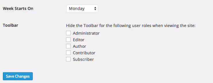 Synlighetsinnstillinger for adminlinje per rolle i Disable Toolbar-utvidelsen