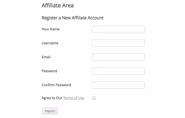 Formulaire d'inscription des nouveaux affiliés dans l'espace affilié