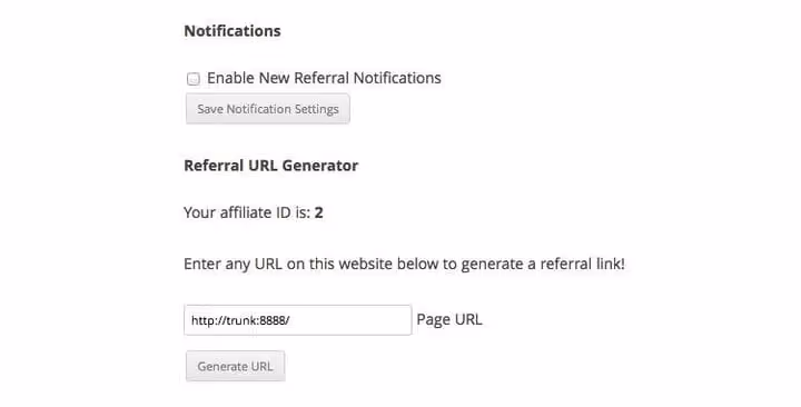Générateur d'URL de parrainage dans l'espace affilié