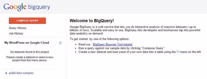 Consola Google BigQuery para análise de dados