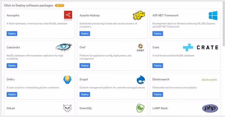 Lista de imagens prontas a instalar no Google Cloud Marketplace