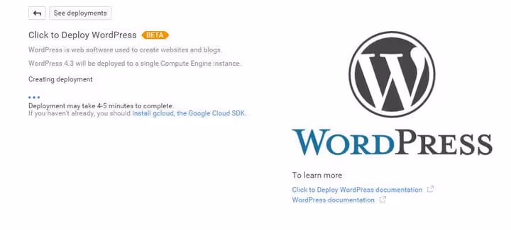 Processo de implementação do WordPress através do Google Cloud Deployment Manager