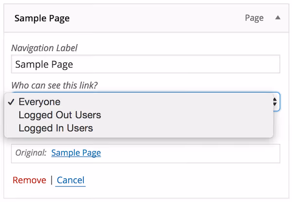 Menu item visibility dropdown in WordPress