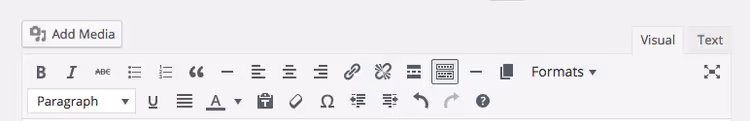 Menu suspenso de formatos na barra de ferramentas do TinyMCE do WordPress