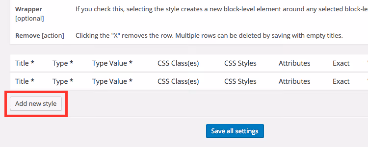 Campo de entrada do nome da pasta para os estilos do plugin TinyMCE Custom Styles