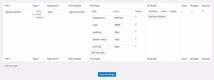 Botão para adicionar novo estilo personalizado na interface do plugin