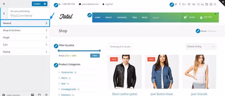 Onglet des réglages généraux de WooCommerce
