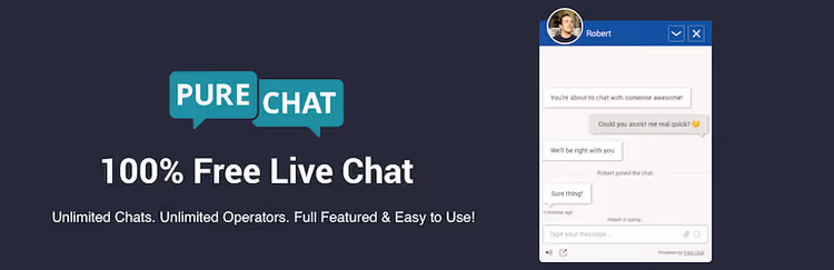 Pure Chat-widget med minimalistisk design på en webbplats