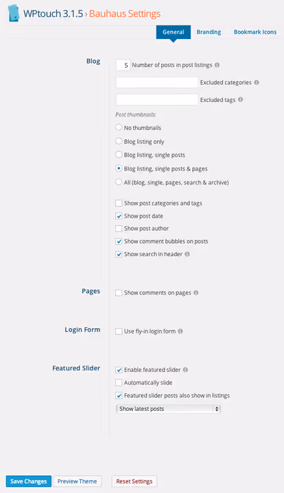 Beitragsdarstellung und Slider-Einstellungen im mobilen Theme
