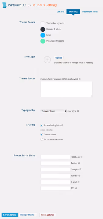 Branding-Einstellungen: Logo, Farben und Social-Media-Links