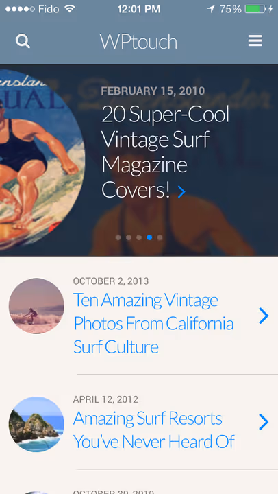 Mobile Ansicht eines Blogbeitrags im WPtouch-Theme auf einem Smartphone