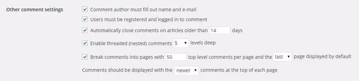 Configurações de nome e email para comentadores