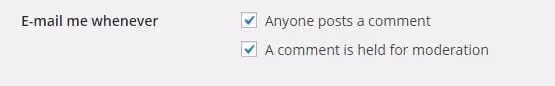 Configurações de notificação de comentários por email