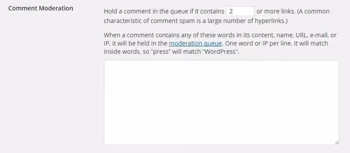 Campo de moderação de comentários do WordPress