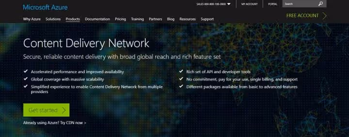 Konsola Microsoft Azure CDN z listą punktów końcowych