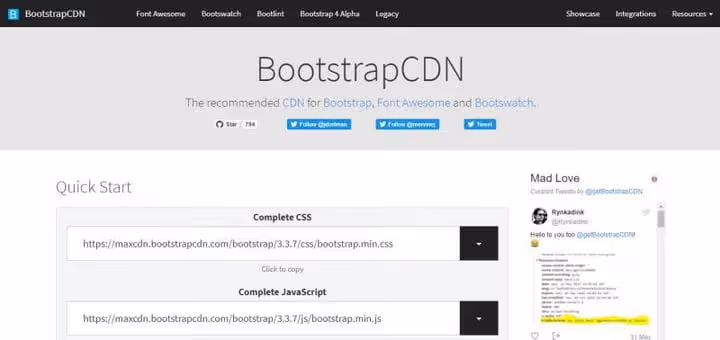 Strona główna BootstrapCDN z instrukcją podłączenia