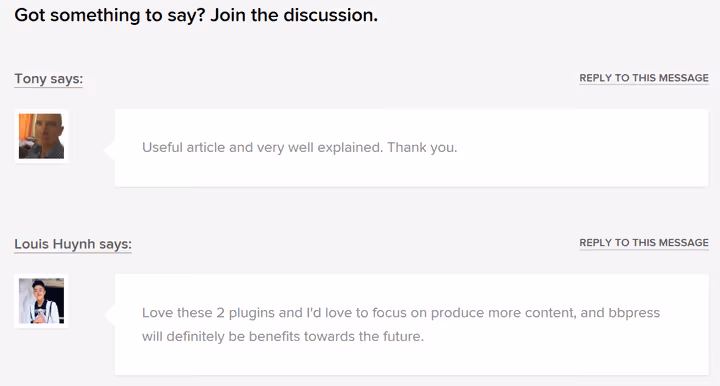 Example of Gravatar avatar display in WordPress comments