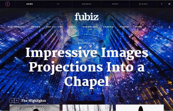 Fubiz Media Online-Magazin mit Mega-Menü und Animation
