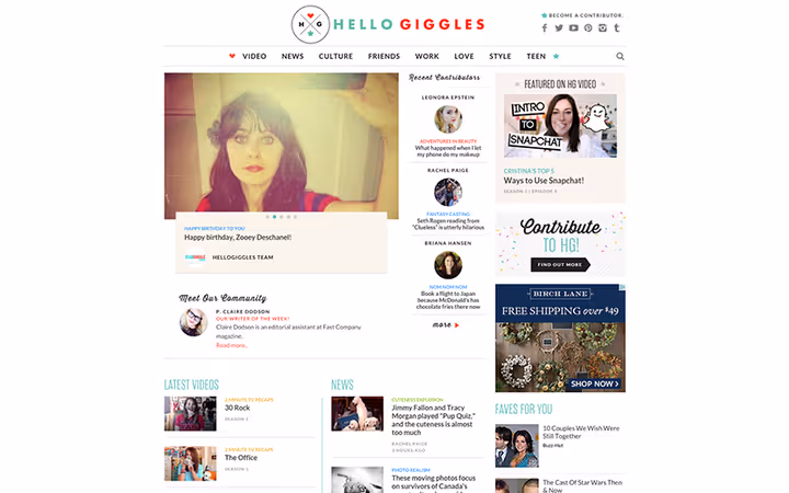 HelloGiggles-Unterhaltungsportal im Magazin-Layout auf WordPress
