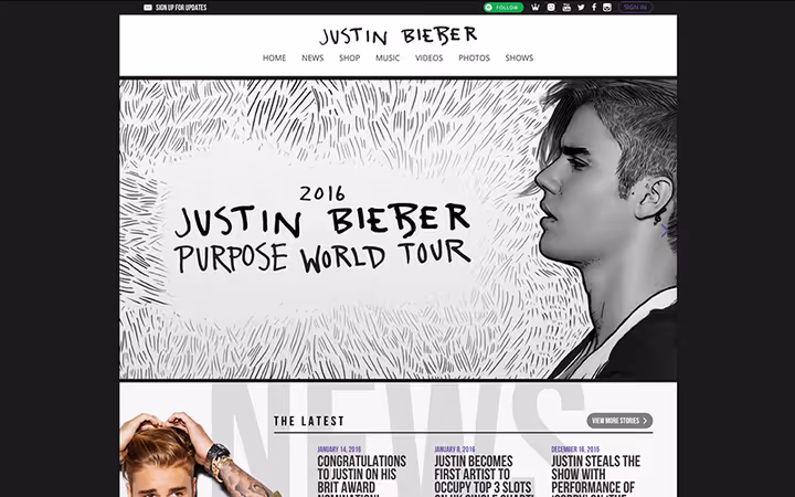 Justin Bieber Website auf WordPress mit Boxed-Layout