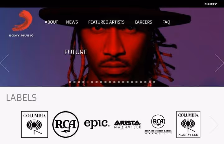 Sony Music Website auf WordPress mit Künstler-Hauptslider