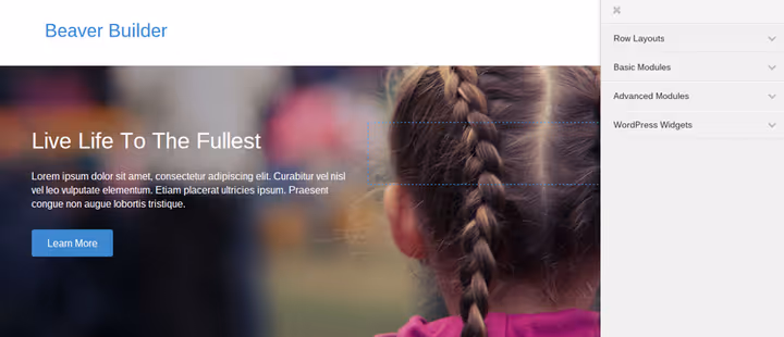 Beaver Builder frontend-redigerare med moduler och livesida
