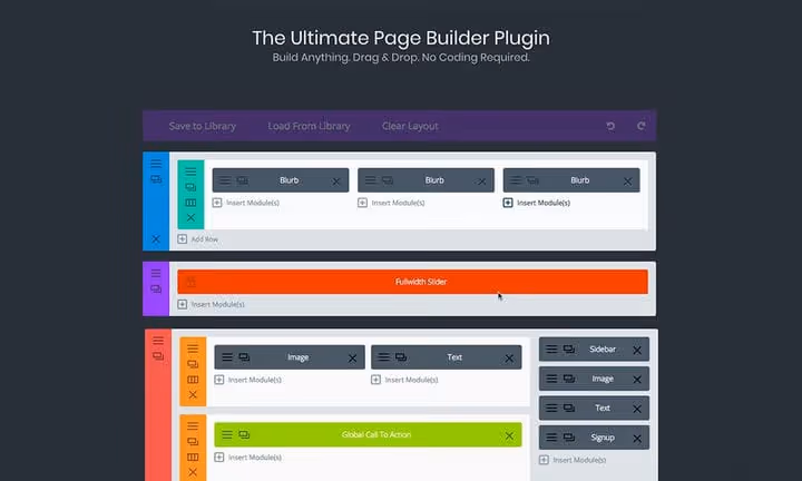 Divi Builder visuell redigerare med modulinställningar och förhandsvisning