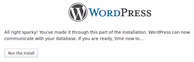 WordPress-meddelande som bekräftar lyckad MySQL-databasanslutning