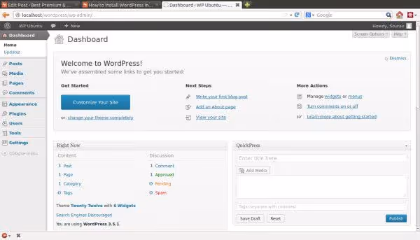 Sista WordPress-installationsskärmen med inloggningsknapp för admin