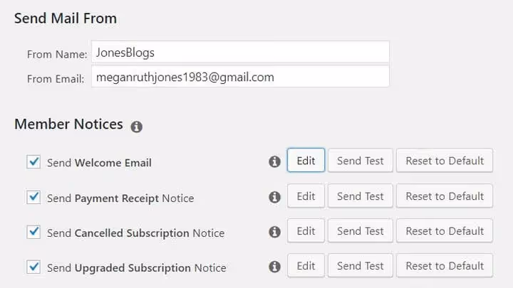 Вкладка налаштування email-сповіщень MemberPress