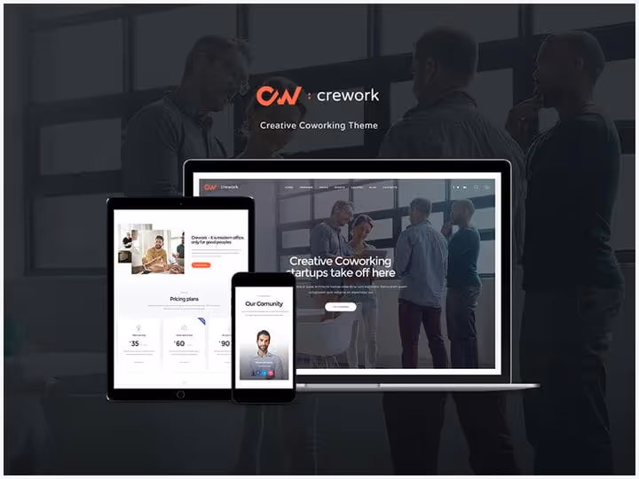 Creworki teema, coworkingu pinna parallaks-efektiga koduleht