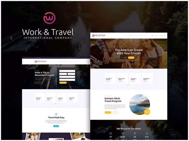 Work and Traveli teema, maandumisleht töö- ja reisiprogrammidele