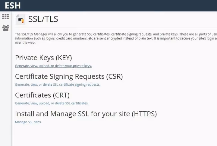 SSL/TLS-i jaotis cPane'i juhtpaneeli otsingus