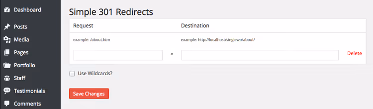 Setting up 301 redirects in the Redirection plugin