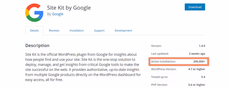 Google Site Kit Plugin-Seite im WordPress.org-Verzeichnis
