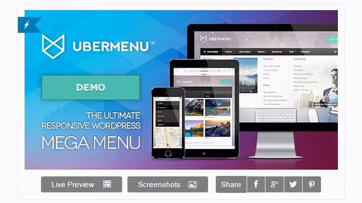 UberMenu mega menu with columns and product images on a WordPress site