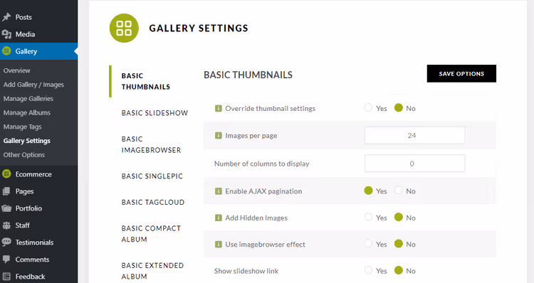 NextGEN global gallery settings page