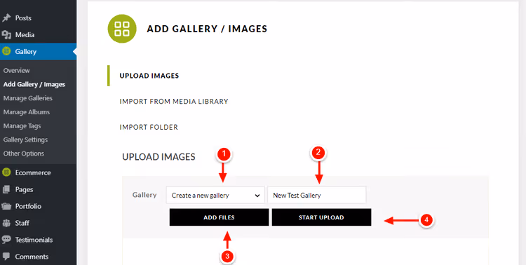 NextGEN image upload form for a new gallery