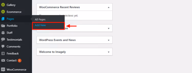 Creating a new WordPress page for gallery insertion