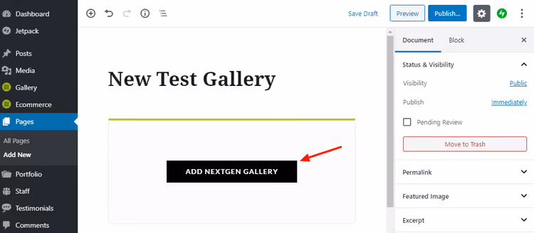Button to add NextGEN Gallery in the editor block