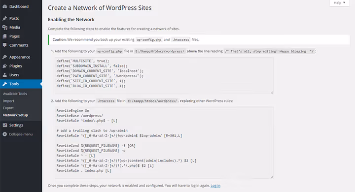 Generated code for wp-config.php and .htaccess