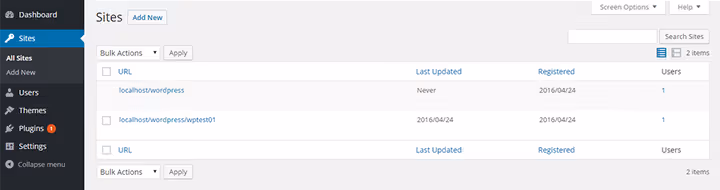 List of all sites in the WordPress Multisite network