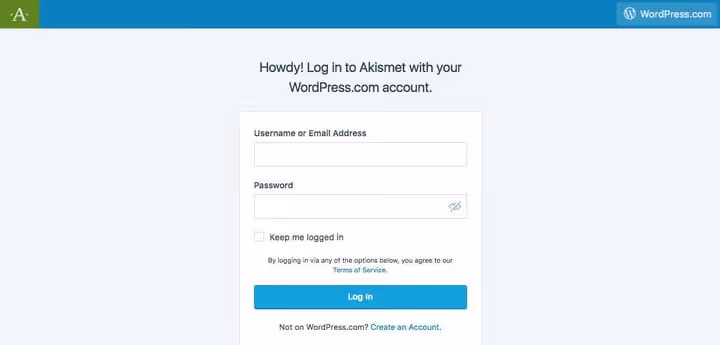Pannello di notifica per la configurazione dell'account Akismet