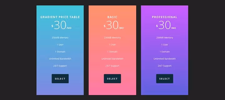 Pricing Tables lisamoodul WPBakery Page Builder liideses