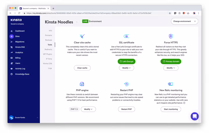 Toolkit gestione WordPress in MyKinsta